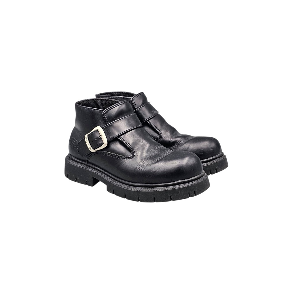 Skechers Men's Size 9 US VGC Black Leather Y2K Chunky Buckle Strap Moto Boots